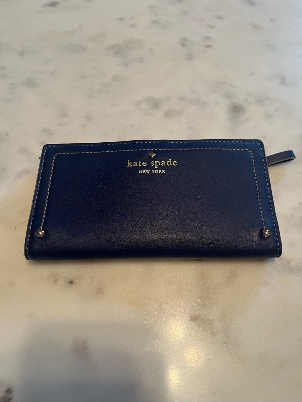 kate spade New York Navy Leather Zip-Around Wallet with Gold Logo
